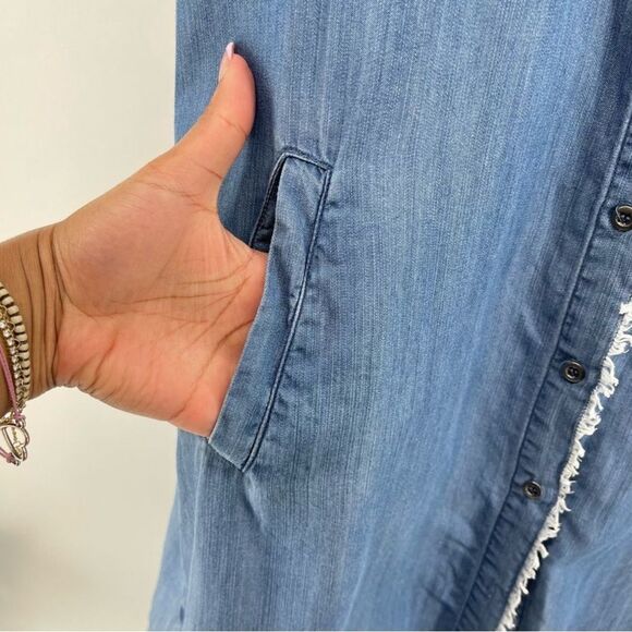 Billy T Blue Lyocell Chambray Hi-Low Button Front Boho Denim Dress Medium - Picture 5 of 15